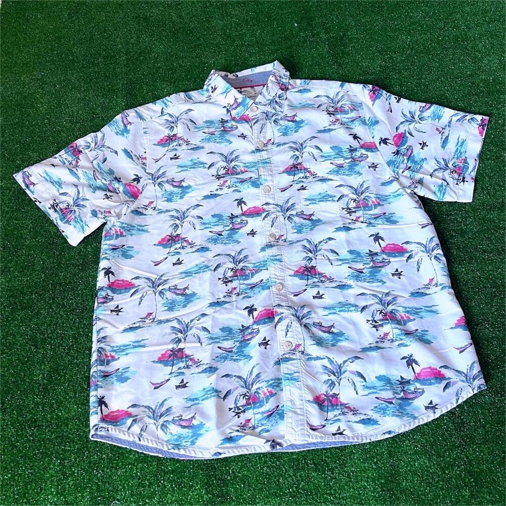 Tommy Bahama SS Island Zone Coconut Point Sunset Camp Hawaiian Shirt Size L